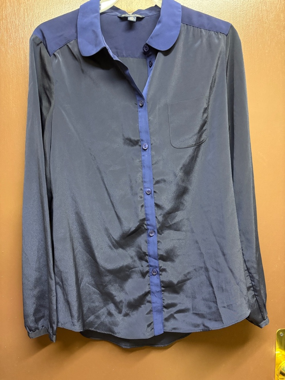 American Eagle Outfitters Two-Tone Navy and Royal Blue Button-Up Shirt